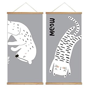 Hanging Poster Cute Cats Theme Wall Decoration for Bedroom Dinning Room Ready to Hang - 18"x36"x2 Panels