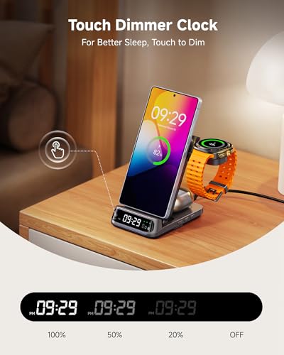 Wireless Charging Station for Samsung, 3 in 1 Wireless Charger for Samsung S25 Ultra/S25+/S25/S24/S23/S22/Z Flip/Fold7, for Galaxy Watch 7/Ultra/FE/6/5/Buds 3 Pro, SwanScout 708S (NO Adapter)