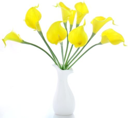 10pcs Calla Lily Bridal Wedding Bouquet head Latex Real Touch Flower Bouquets (KC53 Yellow)