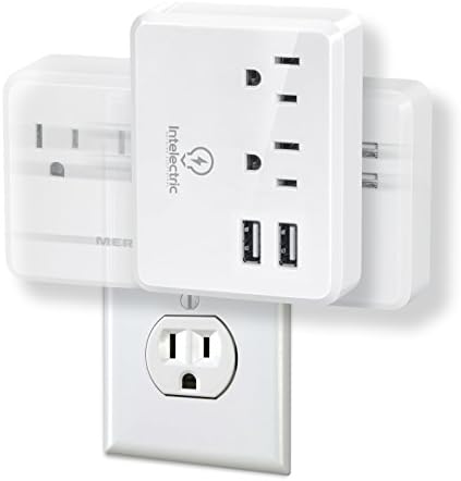 Intelectric Swivel &amp; Slide, Constrained-Space SOLVING, Dual 2.1A USB Charging Hub, 2-Way Multi AC Outlet Adapter with Smart Charging Station, White