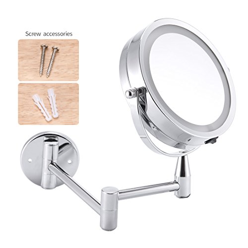 Led Vanity Mirror Lighted 1X/5X Magnification Wall Mounted, Double Side, Adjustable, Rotating Function, Makeup Mirror, Powered by 4 x AAA batteries (not included)