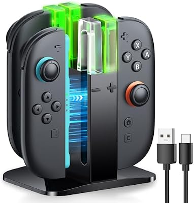 Suporte para Carregador de Comando para Nintendo Switch 2 (2025) - Base de Carregamento Magnético para Joycon 2 com Indicador de Barra LED - Comandos Compact Design 4, Acessórios para a Estação