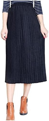 Inovate Womens Solid Stretch Casual Big Hem Pleated Mid High Waist Skirt Black M