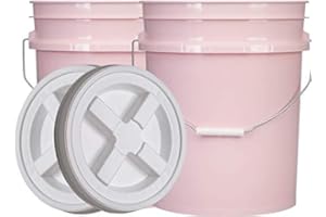 House Naturals 5 Gallon Pink Food Grade Bucket Pail with Air Tight screw on Lid (Pack of 2) Made in USA buckets