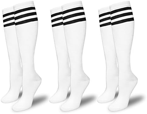 Women's White and Black Stripe Knee High Socks - 3 Pairs