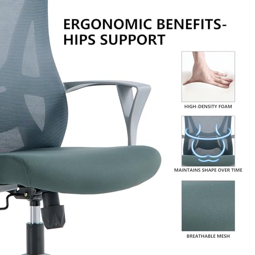 VOFFOV Office Chair with Headrest, Desk Chair Ergonomic Chair with Lumbar Support Armrest, Swivel Mesh Gaming for Home Office Study (Grey Headrest)