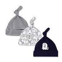 CuteOn 3 PCS Newborn Cotton Sleep Beanie Hat Adjustable Knot Hat for Unisex Baby 01-Elephant