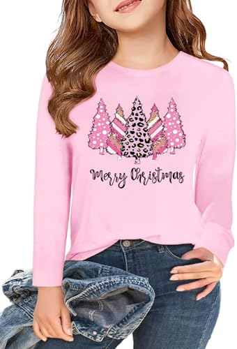 Girls Christmas Shirt Kids Christmas Trees Tshirt Christmas Graphic Long Sleeve Teen Tee Tops 5-14years Lightpink at Amazon