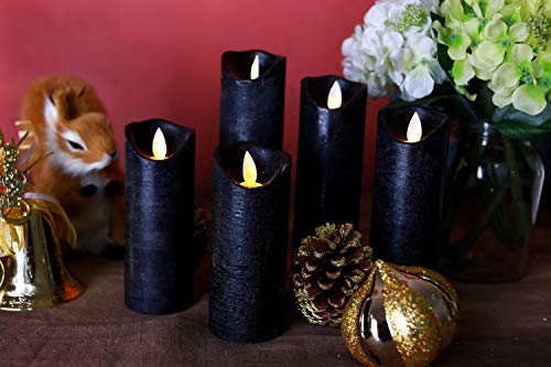 Kitch Aroma Black flameless Candles, Battery Operated LED Pillar Candles with Moving Flame Wick with Remote Timer,Pack of 5 - Thumbnail 2