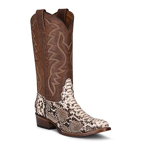 Circle G MEN'S NATURAL/BROWN PYTHON EMBROIDERY ROUND TOE, LEATHER SOLE, WESTERN L5830 at Amazon