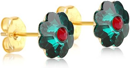 Clecceli 24K Gold Coated Stud Girls Earrings -8mm Crystal Flower -Hypoallergenic