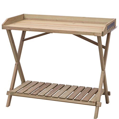 Allblessings Wood Potting Bench Workstation Console Serving Table Shelf Display Patio Outdoor - Thumbnail 5