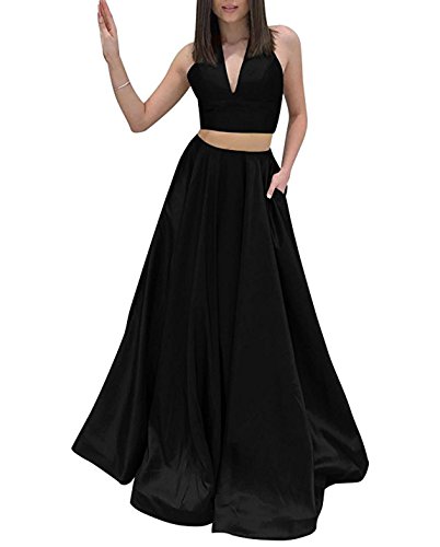 Bonnie Womens Halter Prom Dresses 2018 Long Two Piece Satin | Desertcart  Botswana