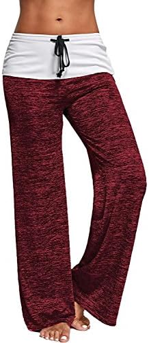 Aumadro Women’s High Elastic waisted Loose Wide Leg Fold Over Yoga Palazzo Pants
