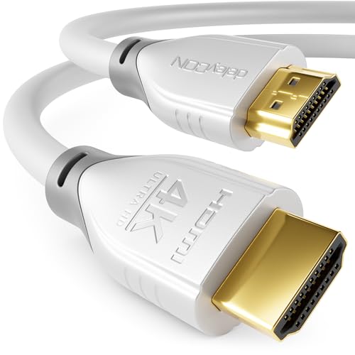 deleyCON 1m (3.28 ft.) HDMI Cable 2.0a/b - HDR 10+ UHD 2160p 4K@60Hz YUV 4:4:4 HDR HDCP 2.2 3D ARC Dolby Digital + Dolby Atmos - White Gray