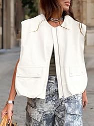 Tankaneo Womens Casual Zip Up Vest Cargo Oversized