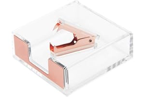 MEI YI TIAN Clear Acrylic Rose Gold Self-Stick Note Cube Holders | Staple Removers Set Desktop Memo Pad Dispenser 3.5x3.3 Inch | Staples Removal Tool for Office School Supplies (Rose Gold)