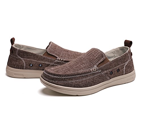 BEFAiR Lightweight Slip On Canvas Shoes Vintage Comfort Casual Loafers Breathable Boat Shoes for Men Brown Size 45 EU(12 D(M) US)