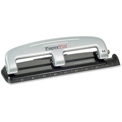 PaperPro Three Hole Punch - 3 Punch Head(s) - 12 Sheet Capacity - 9/32quot; - Gray