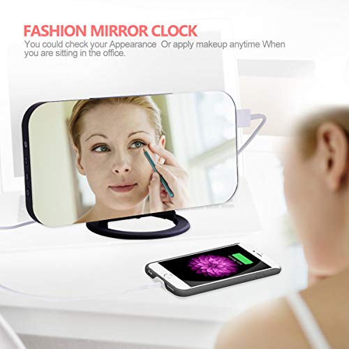 image for EVILTO Modern Alarm Clock with USB Charger Ports Digital Mirror Alarm 