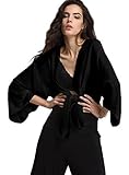 Escalier Women's Black Light Loose Chiffon Sheer Kimono Cardigan Blouses,8