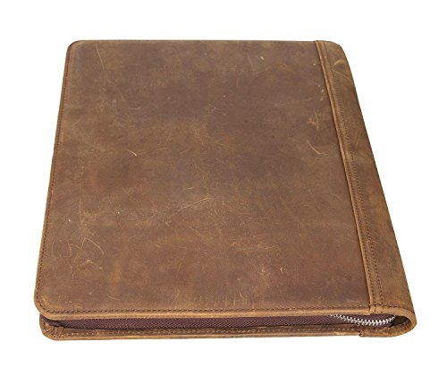 [Custom Engraved] Crazy-horse Leather Portfolio Vintage Padfolio Case Professional Business Organizer Folder Tablet Pad Folio, with Letter Size Notepad, Zippered Closure - Thumbnail 2
