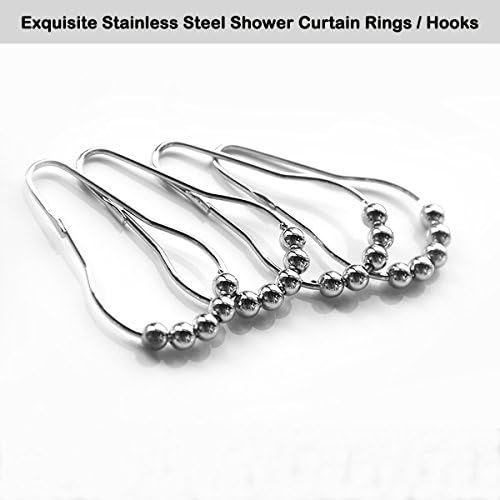 Stainless Steel Shower Curtain Hook,Ultra Silent Rolling Bathroom Shower Curtain Ring 12 Piece Easy and Durable