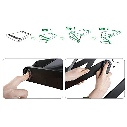 Yuanshikj 7" to 18" Office Solutions Portable Adjustable Aluminum Laptop Desk/Stand/Table Vented w/CPU Double Fans Mouse Pad Side Mount for Notebook MacBook iPad Bed Lap Tray Stan (Black) - Thumbnail 4