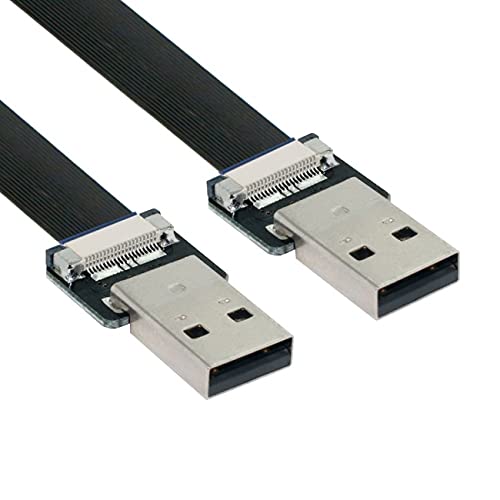 NFHK USB 2.0 Type-A Male to Type-A Male Data Flat Slim FPC Cable for FPV & Disk & Scanner & Printer 100CM