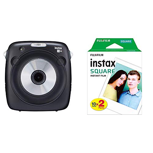Fujifilm Instax Square SQ10 Noir & Film INSTAX Square WW (10X2 PK) Kit de 2 Films 10 Vues Blanc