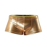 Adviter Men's Faux Leather Boxer Trunks Brief Underwear Sport Shorts Swimwear Gold Large (Waistline 30-32