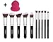 Makeup Brushes Beauty Sponge Blender 10 Pcs Kabuki Powder Foundation Blending Blush Eyeliner Concealer Brush Set Cosmetic Tools (Silver + Black)