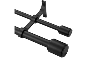 HOSMILE Double Curtain Rods 144-164", Matte Black Double Curtain Rods with Cap Finials, 1 Inch Front and 5/8 Inch Back Double Drapery Rod, Adjustable Dual Curtain Rod Black Double Window Treatment Rods