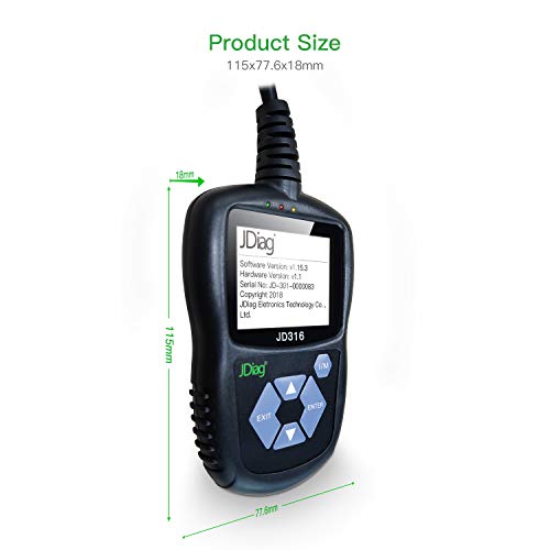 JDIAG JD316 Enhanced Mode 6 OBD2 Scanner Engine Fault Code Reader Diagnostic Scan Tool for Smog Check with Battery Condition Test (Black) - Thumbnail 5