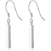 SLUYNZ 925 Sterling Silver Small Vertical Bar Drop Earrings for Women Teen Girls Minimalist Bar Drop Earrings (Silver)