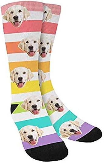 Amazon Com Custom Print Your Photo Dog Socks Custom Rainbow Colors Stripes Crew Socks Unisex Clothing