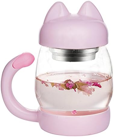 Cute Cat Tea Mugs - Samantha 14oz Glass Tea Cup with a Lid &amp; Strainer , Portable Cute Cat Tail Heat Resistant Mugs ,Free with a Coasters - Heat Resistant Mugs Gift