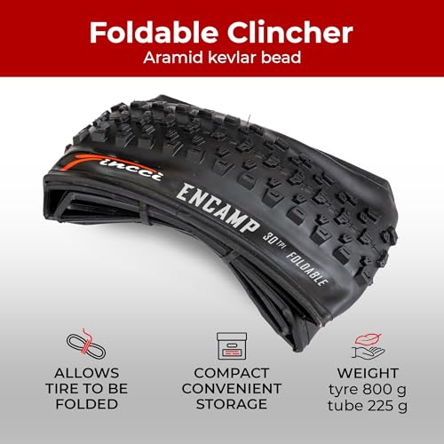 Fincci Bici Copertoni mtb 26 x 2.25 - Coppia Pieghevole Nero Pneumatici con 2 camera d’aria Schrader 57-559 - Biciclette Gomme 26" per Adulto Donna e Uomo - Imballaggio Accessori per Mountain & E bike