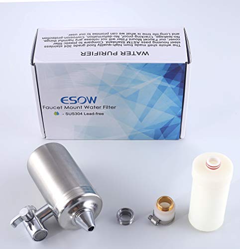 ESOW Faucet Mount Water Filter, SUS304 Stainless Steel Reduce Chlorine,Lead,BPA Free, Water Purifier with 7-Layer UF+ACF Filtration System, Fits Standard Faucets, Two Filter Cartridges Included