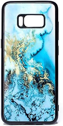 Samsung Galaxy S8 Plus Case, S8 Plus Marble Cases with Ring Kickstand [Shockproof +Anti-Scratch] Fashion Soft TPU Bumper and Holder Stand Black Cover Case for Samsung Galaxy S8 Plus(Blue Marble)