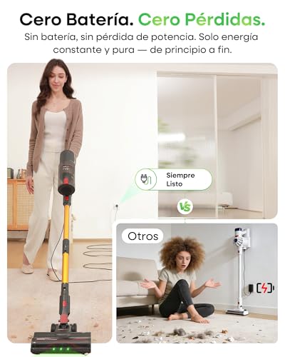 FamiVac FV2 Aspiradora con Cable, 65Kpa/600W Aspirador Potente con Cepillo para Colchón, 1,3KG Ligera, Cable 7M, 1,5L, Cepillo Antienredos & Autoportante para Alfombras, Suelos, Pelos de Mascotas