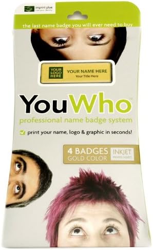 YouWho 4-Unit Professional Name Badge Kit w/ Magnetic Fastener (Gold/Inkjet)