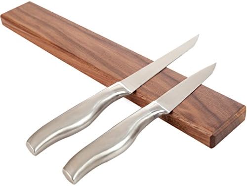 Magnetic Knife Holder By Kitchen Ribbon, Strong magnets holds knives firmly, 14 inch, Beautifully shaped walnut wood, Saves a lot of counter space + Gift e-Book