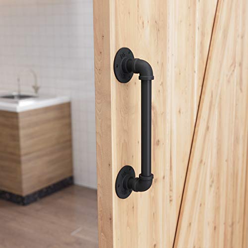 SMARTSTANDARD 12” Pipe Barn Door Handle Black Rustic Industrial Style Handle Bar Pull for Gate Cabinet Shed Door