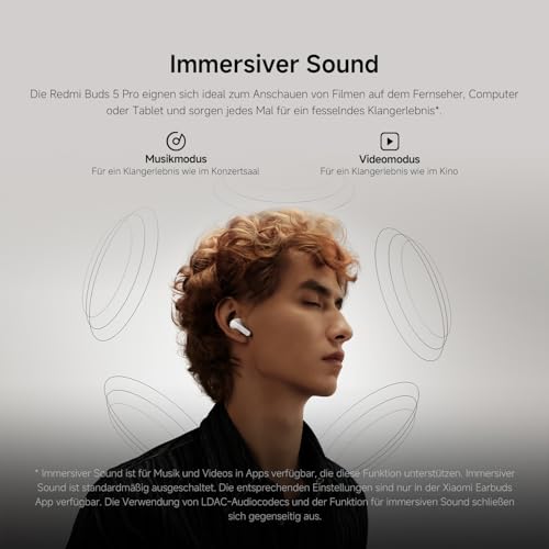 XIAOMI Redmi Buds 5 Pro Bluetooth 5.3 In-Ear Kopfhörer, 52dB aktive Geräuschunterdrückung, Bis zu 38 Stunden Akkulaufzeit, Hi-Res Audio & LDAC, Koaxial Dual-Treiber - Midnight Black 4