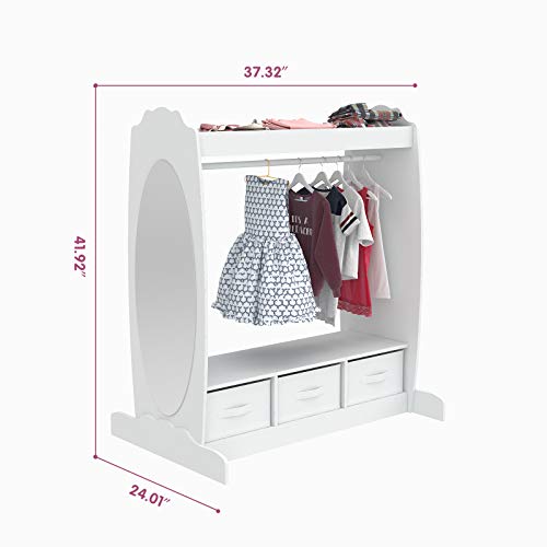 Mecor Kids Dress Up Storage with Mirror, Clothes Hook, Shelf and Rod Kids Armoire with Fabric