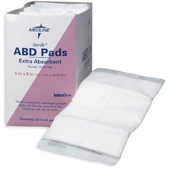 Medline Sterile Abdominal Pad, NON21450H, 5 inch x 9 inch, 2 Packs of 25 Count - Total 50 (Package May Vary)