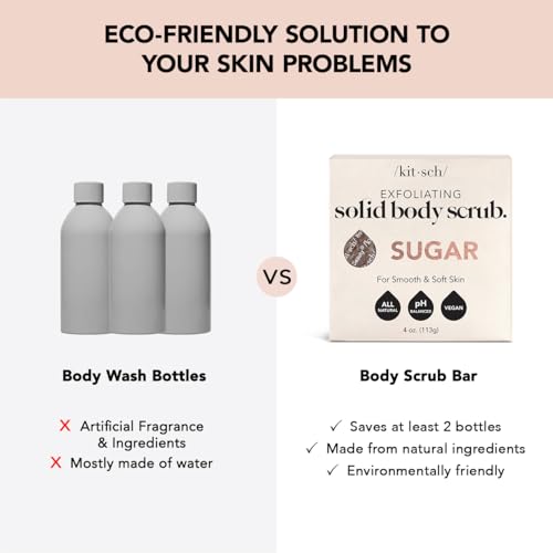 Kitsch Exfoliating Sugar Scrub for Body – All Natural Body Scrub Bar Soap for Smooth, Hydrated & Glowing Skin - Vegan Soap Bar Exfoliator for Men and Women - Made in the USA - 4 oz