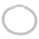 5.5mm Authentic 925 Sterling Silver Italian Bismark Chain Bracelet + Microfiber Jewelry Polishing Cloth