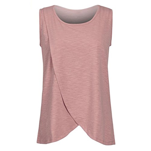 KESEE Multi-Functional Pregnancy Breast-Feeding Pure Color Vest, Maternity Nursing Breastfeeding Sleeveless Tank Top Double Layer Blouse (XL, Pink 3)